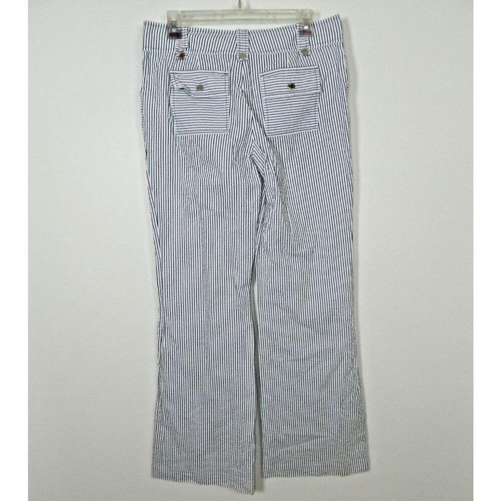 Tory Burch Pants Size 8 Blue White Striped Seersucker Flare Leg - Picture 2 of 12
